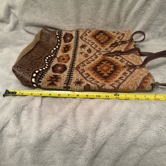 Myra Iridescence Brown Patterned Tote Bag Large Zipper Top - Picture 12 of 12